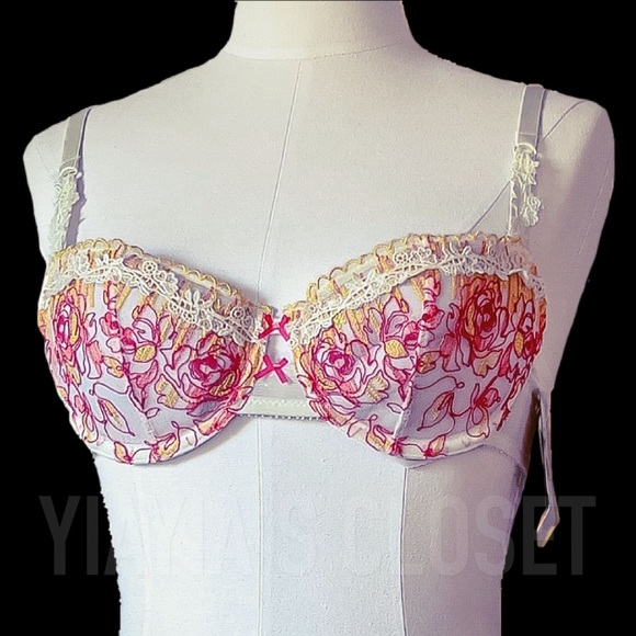 Chantelle 32C Paradise 2385 Sheer Floral Embroidery Balconnette Bra NWT - Picture 3 of 15